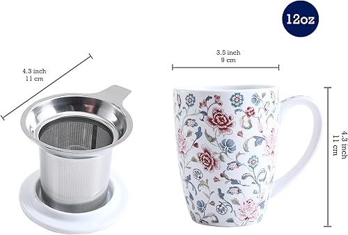Miniatura 7 de Bico Havana - Taza de té de porcelana de 12 onzas con infusor y tapa, apta para microondas y lavavajillas