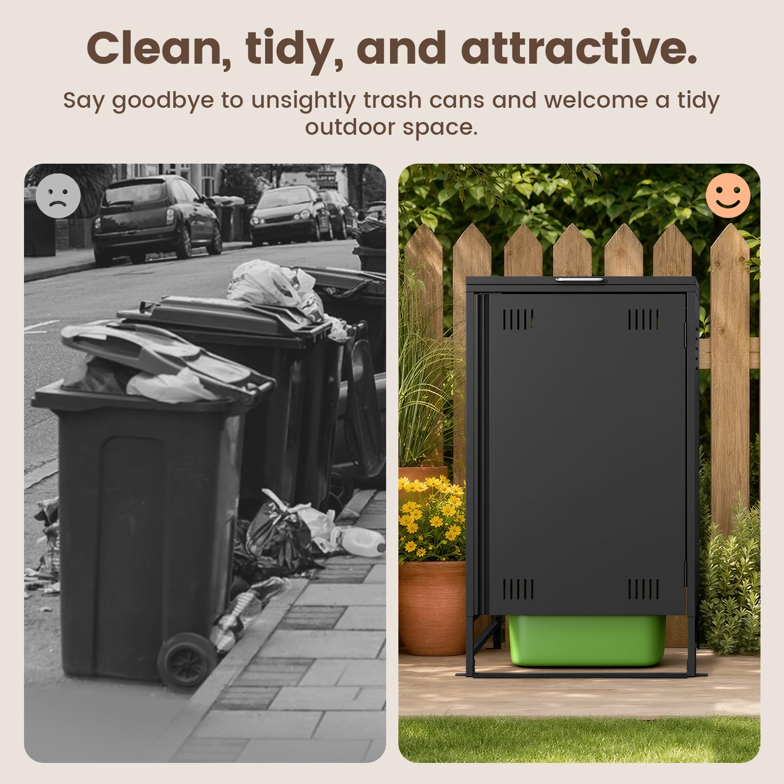 Mülltonnenbox Mülltonnenhaus Müllbox Mülltonnenverkleidung | 60 bis 240 Liter Tonnen Stahl 80Tx69Bx116H cm Schwarz