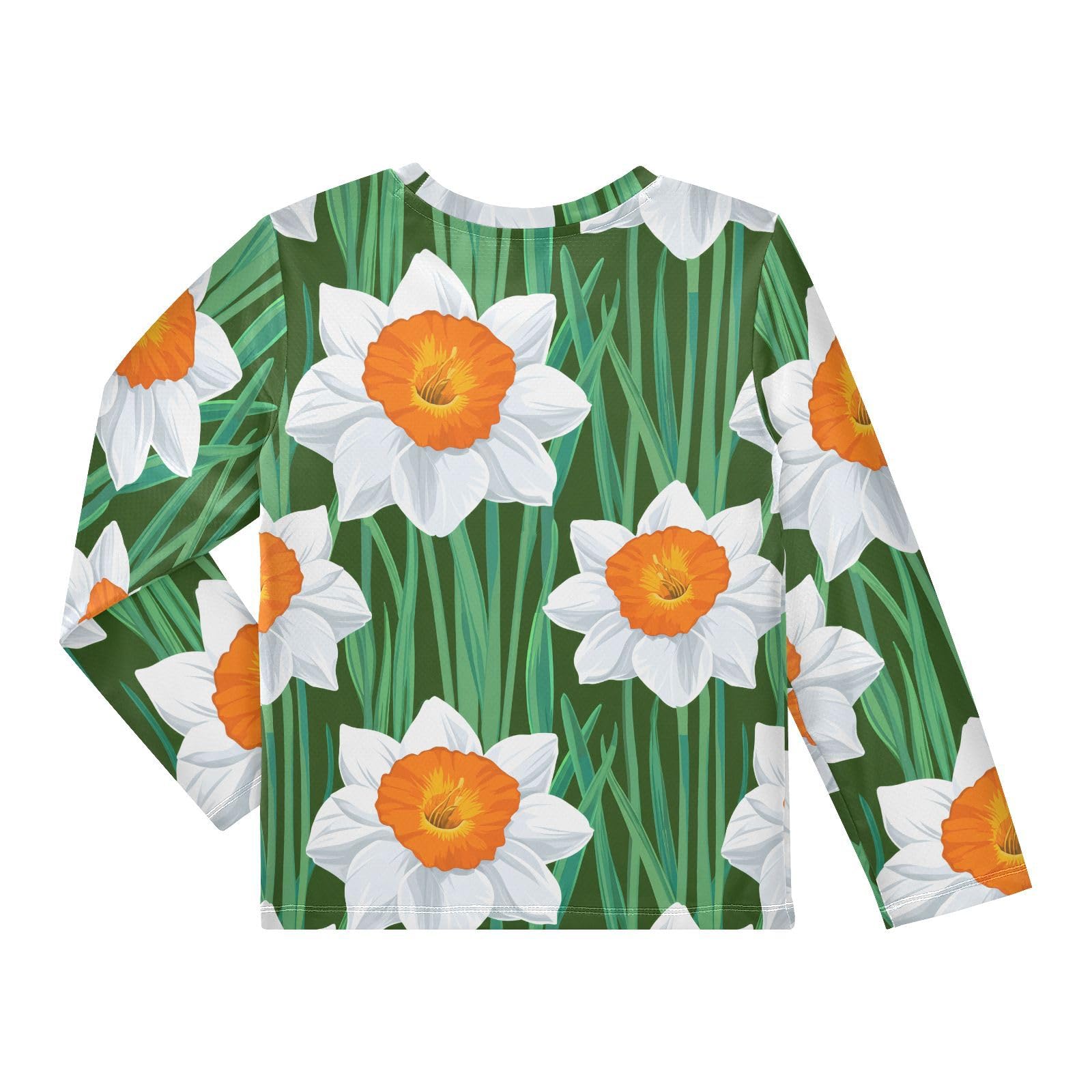 Daffodils Leaves Floral Green Rash Guard Shirt for Boys Sun Protection Shirt for Beach Pool Sport UPF50+ 5-6T