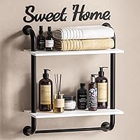 Vista 10 de Estantes de baño montados en la pared, estantes rústicos de tubería de granja, estantes de pared de 2 niveles, estantería de tubo industrial