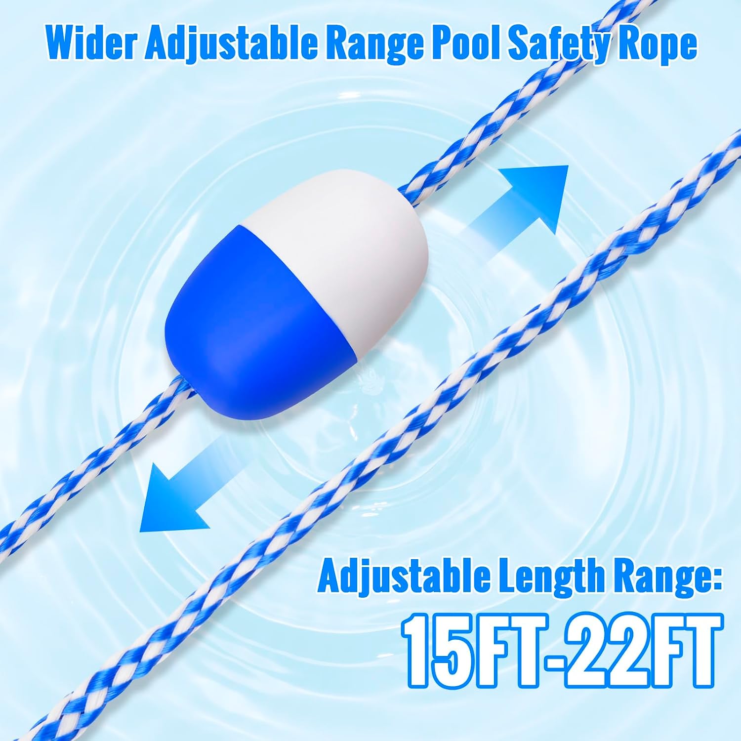 Pool Safety Rope Floats Buoy - 15ft-22ft Adjustable Floating Safety Rope to Divide Pool with 10 Floats and 2 Hooks, Swim Buoy Divider Race Lanes Accessories for Indoor and Outdoor Swimming Pools