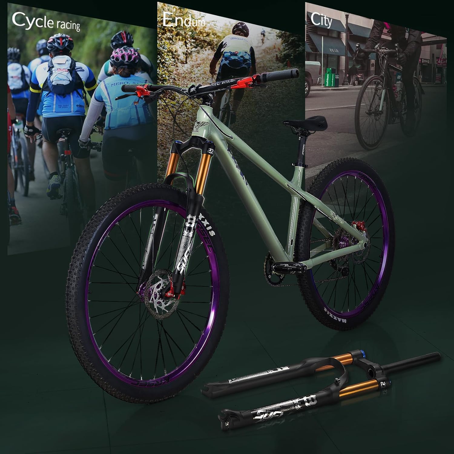 Ultra-Lightweight MTB Suspension Fork Travel 100mm, 28.6mm Straight Tube Aluminum Alloy Mountain Bike Front Forks