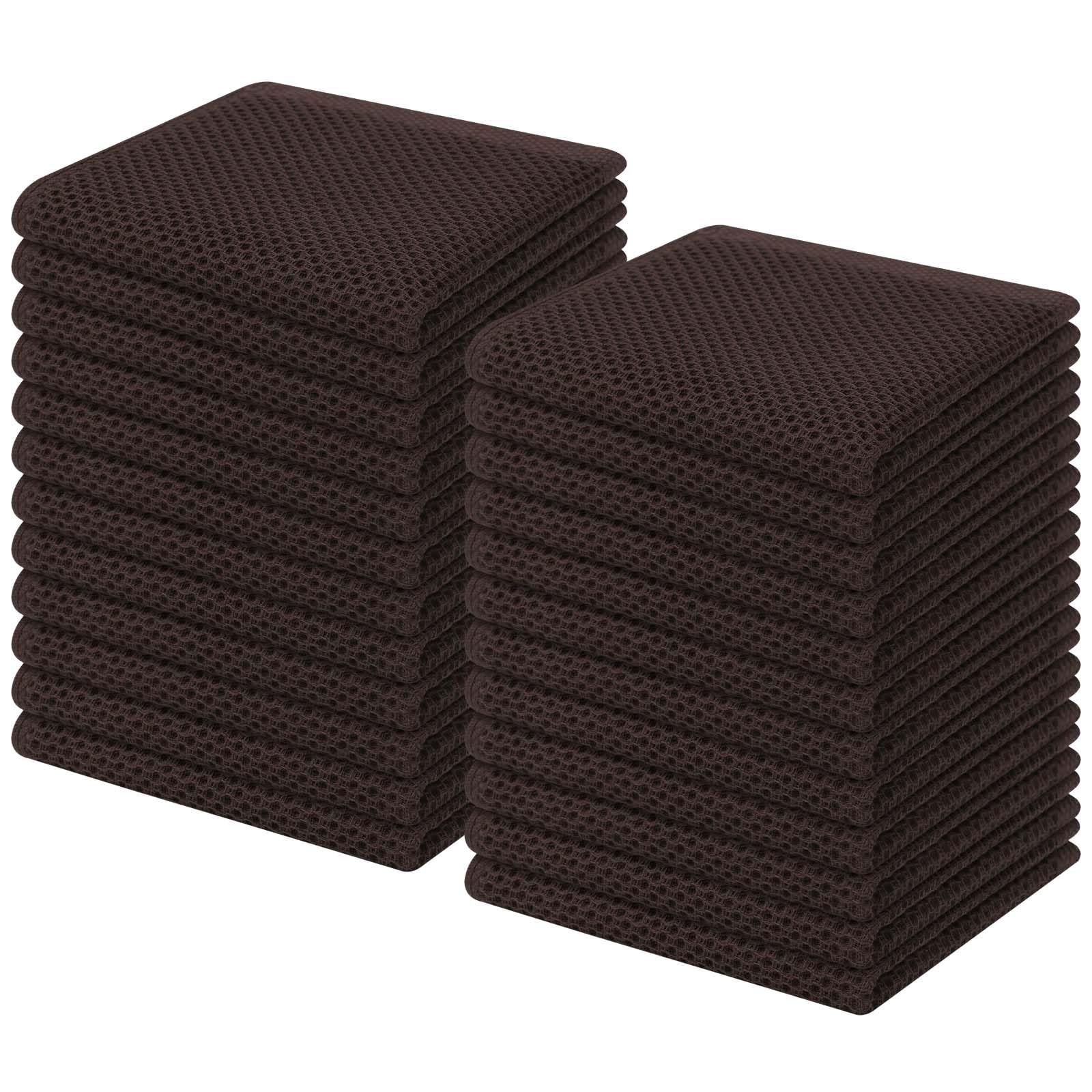 Homaxy 100% Cotton Waffle Weave Kitchen Dish Cloths 24-Pack, Dark Brown