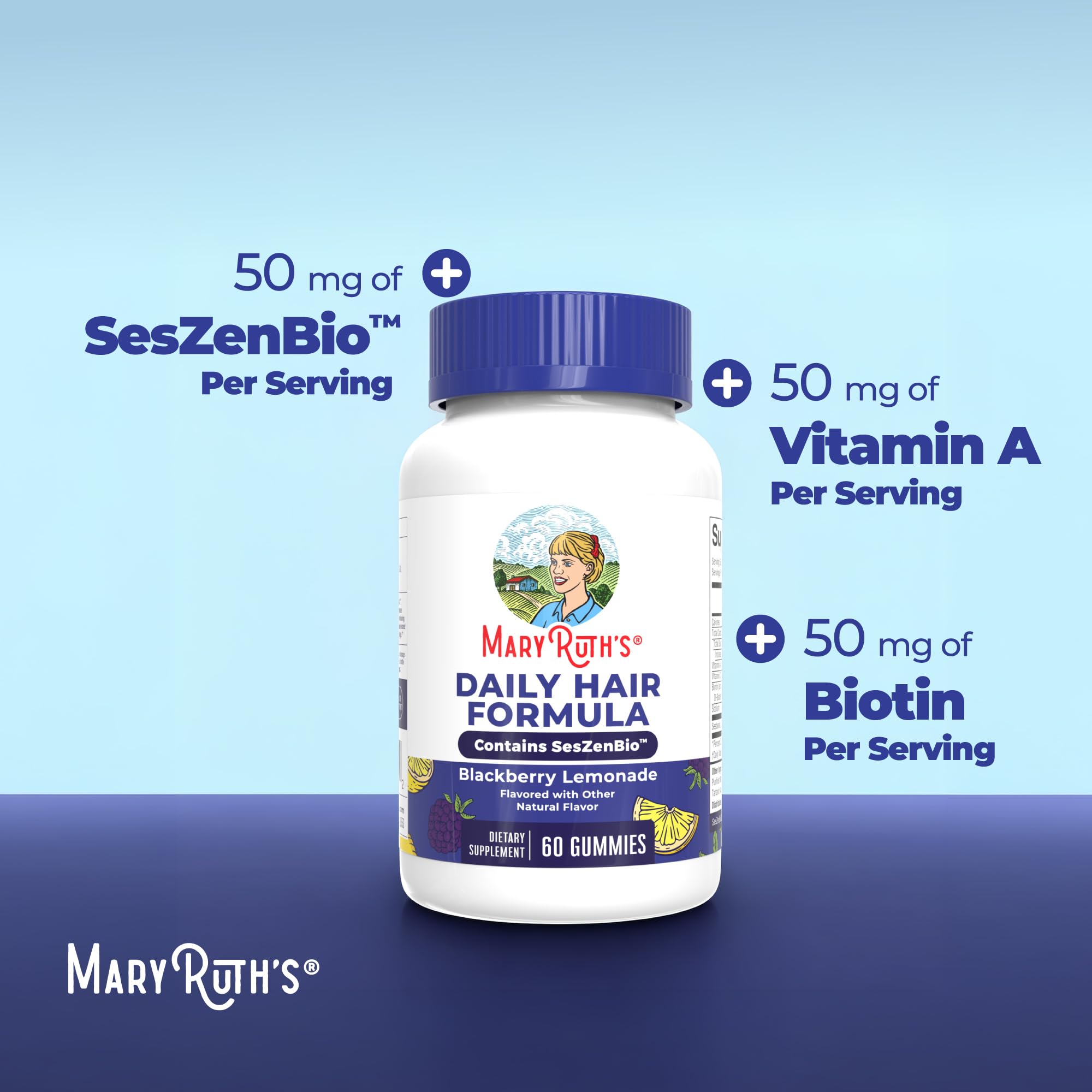 MaryRuth's Daily Hair Formula Gummies | with 500 mg SesZenBio + 2,500 mcg Biotin | Thicker, Denser Hair for Women | Vitamins A & C | Hair, Skin, & Nail Health | Collagen Production | 60 ct — Amazon image 6