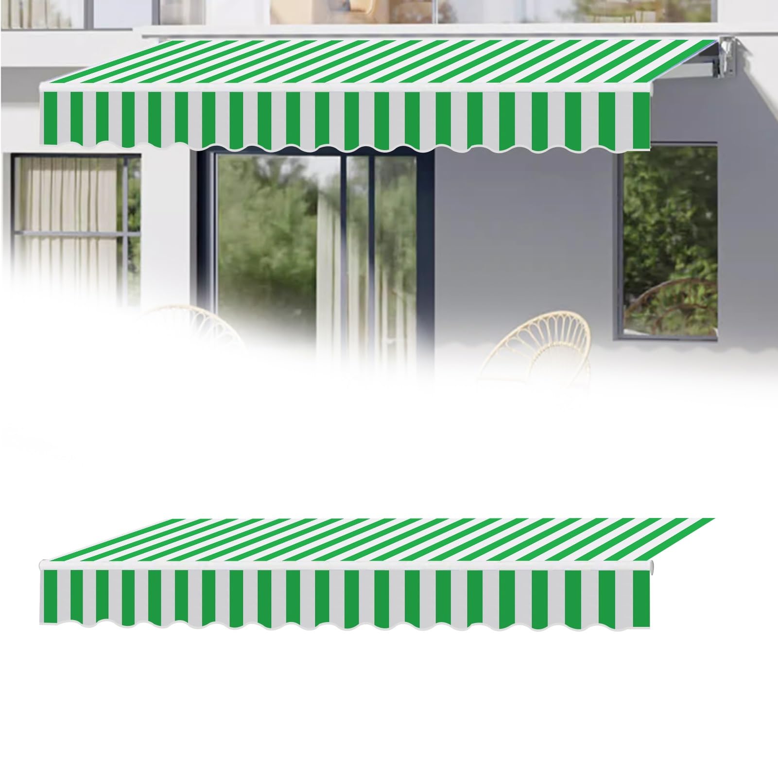 Auvent de terrasse rétractable 3.7x2m bâche imperméable rayée vert