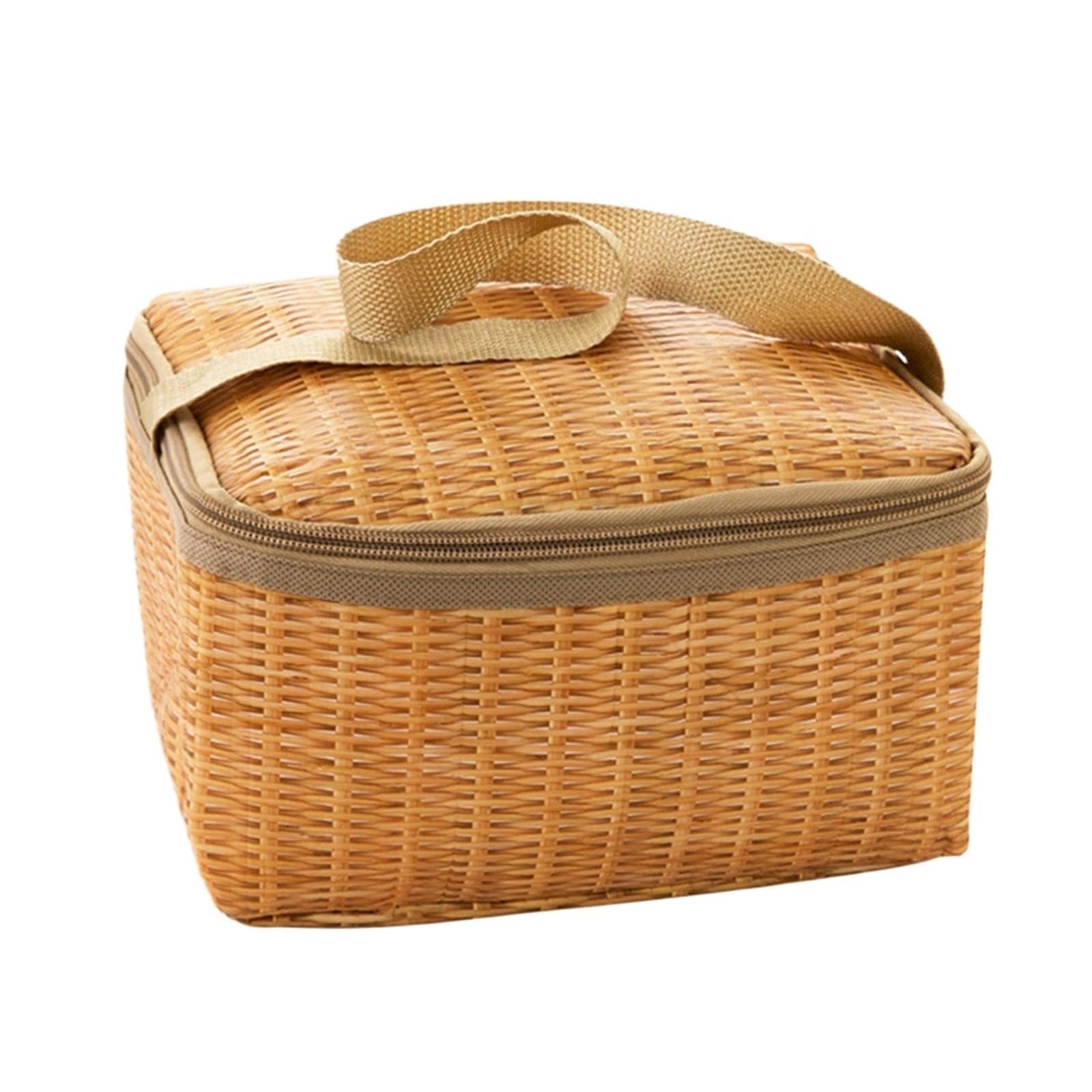Picnic Basket Portable Wicker Rattan Outdoor Picnic Bag Waterproof Tableware Insulated Thermal Cooler Food Container Basket For Camping