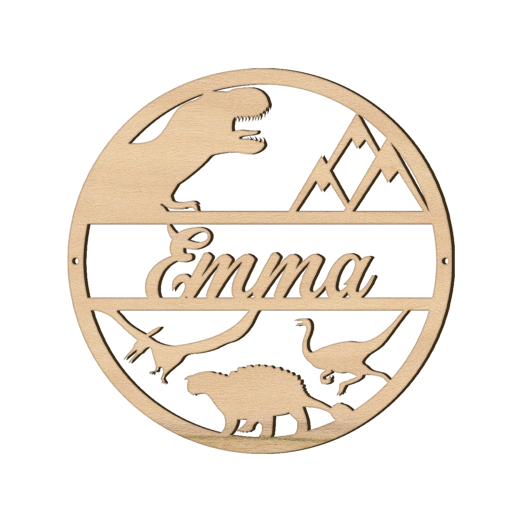 Print Maniacs Personalised Any name Hoop Dinosaur Custom Wood Colour Acrylic Wreath Circle Loop Baby Room Nursery Birthday Christmas Wedding Party Wall Decor Plaque (25cm, Cherry Veneer) โ image 1