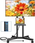 Rfiver Sleek Rolling TV Stand with Power Outlet for Home Decor, Height Adjustable Portable TV Stand on Wheels for 32-75 Inch TVs, Strong Tall Mobile TV Cart with Mount Up to 88 lbs, White