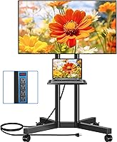 Vista 9 de Rfiver Carrito de TV móvil con toma de corriente, soporte de TV rodante para televisores de pantalla plana LCD LED OLED de 23 a 65 pulgadas