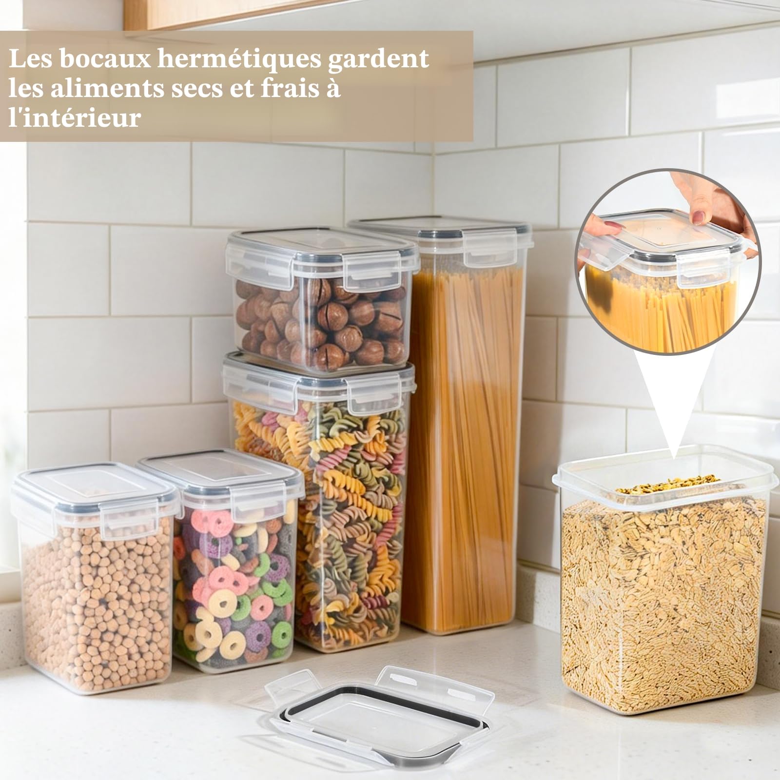 GoMaihe Lot de 24 bocaux hermétiques avec couvercles : bocaux de conservation avec étiquettes | Boîtes de rangement pour céréales, farine, corn flakes et sucre | Sans BPA | Compatible lave-vaisselle