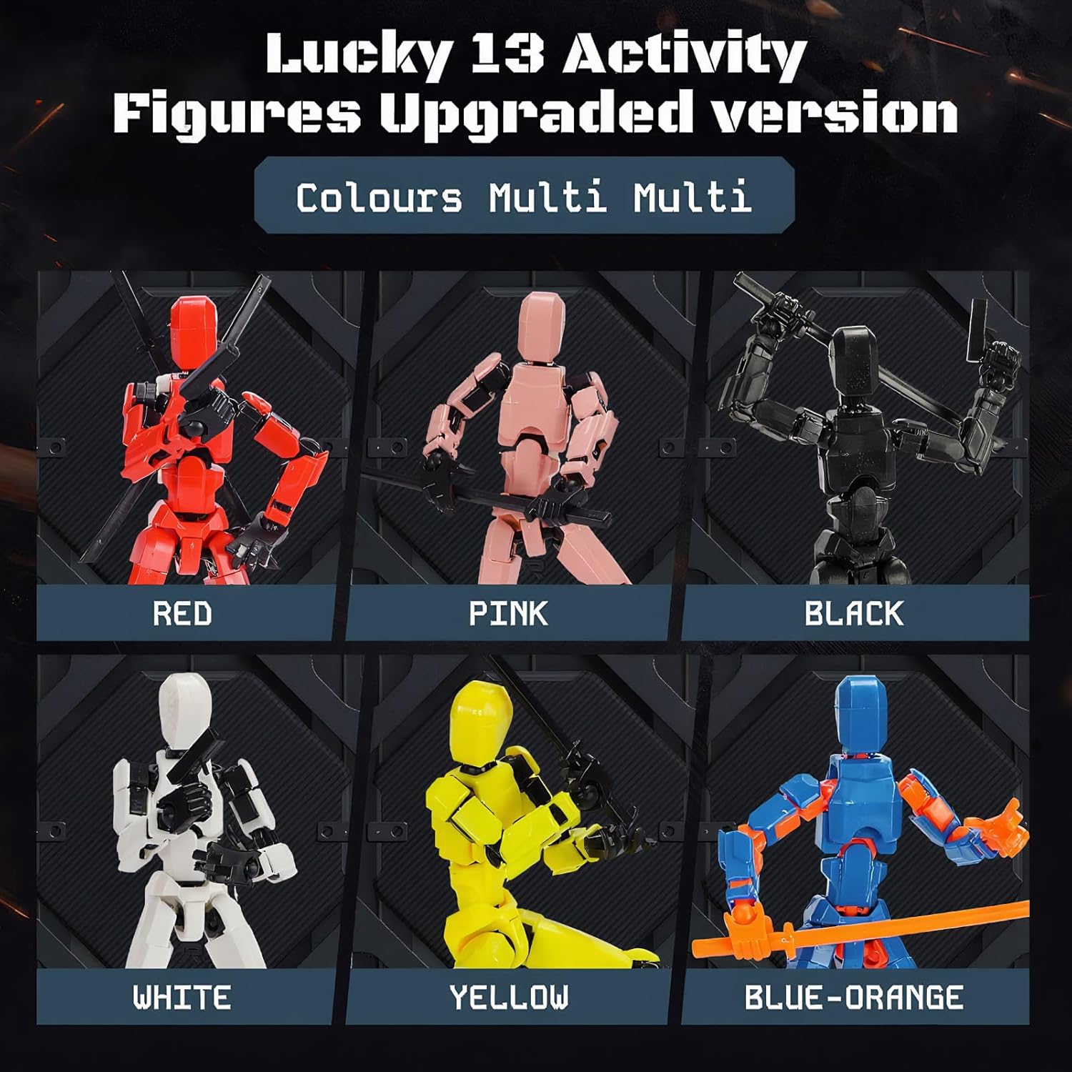 6 Packs T13 Action Figure Set (Assembly Completed), 3D Printed Multi-Jointed Movable Dummy 13，Titan13 Action Figure, Action Figure Desktop Decorations for Game Lovers Toy, Christmas Birthday Gift