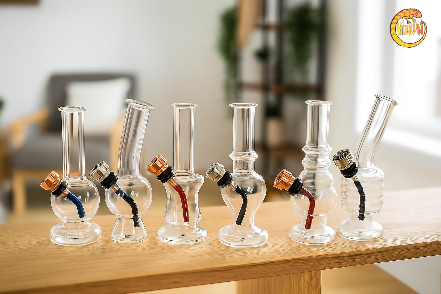 HIBRON Mini Bong de Vidrio, Pipa de Agua, Mini Cachimba, Bong de Cristal Compacto y Sofisticado para una Experiencia de Fumar Incomparable (Pequeño, 6)