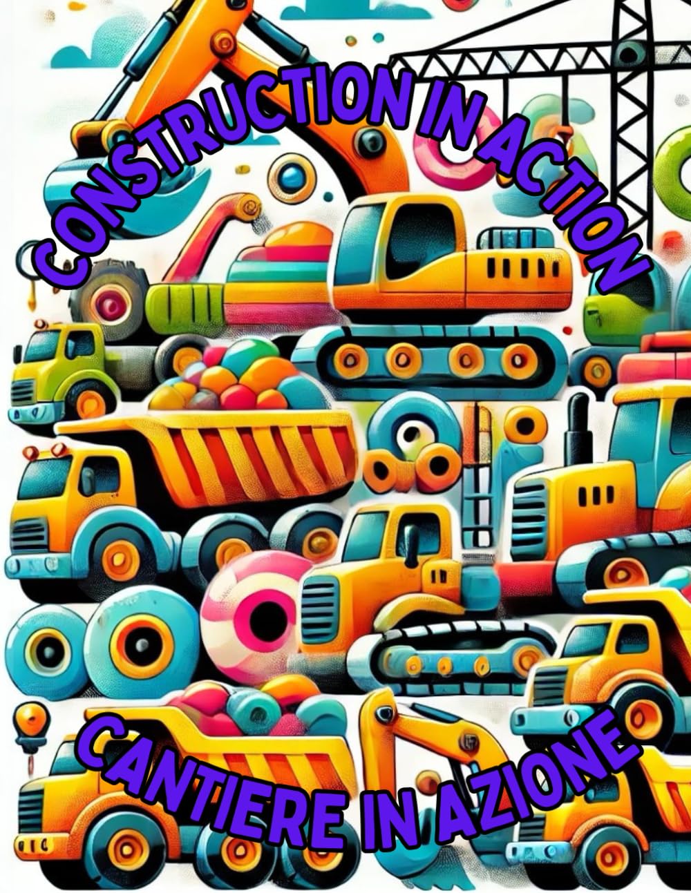 Construction Site in Action: Bilingual Coloring Book in Italian and English: Learn About Construction Machines While Having Fun!