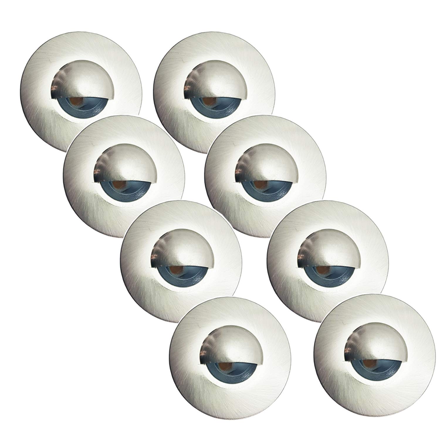 2 Pack | 8X Round LED Eyelid Plinth Light Kit | Stainless Steel & Natural White | Bathroom & Kitchen Skirting Kickboard Spot Lights | Recessed/Flush Cabinet Counter Panel Lighting