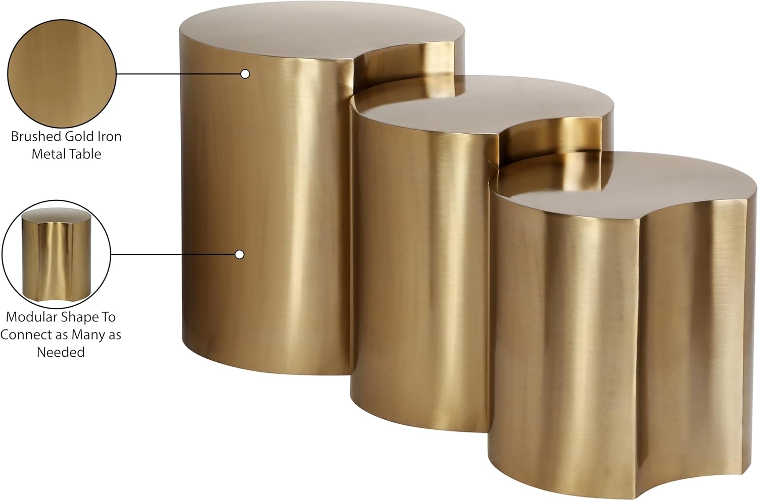 Meridian Furniture Dimple 3 Piece Gold Iron Metal End Table