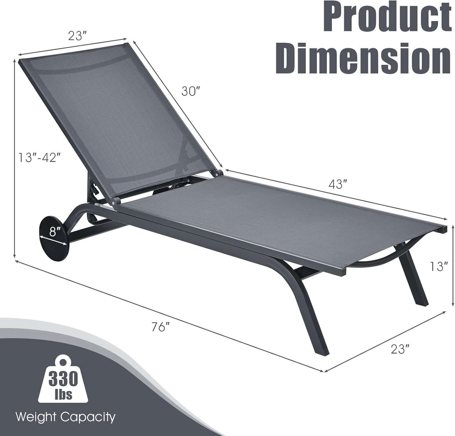 Tangkula Outdoor Aluminum Chaise Lounge, Patio Lounge Recliner Chair w/6 Adjustable Backrest, Reclining Chaise Chair with Wheels for Beach, Yard, Balcony, Poolside (1, Gray)