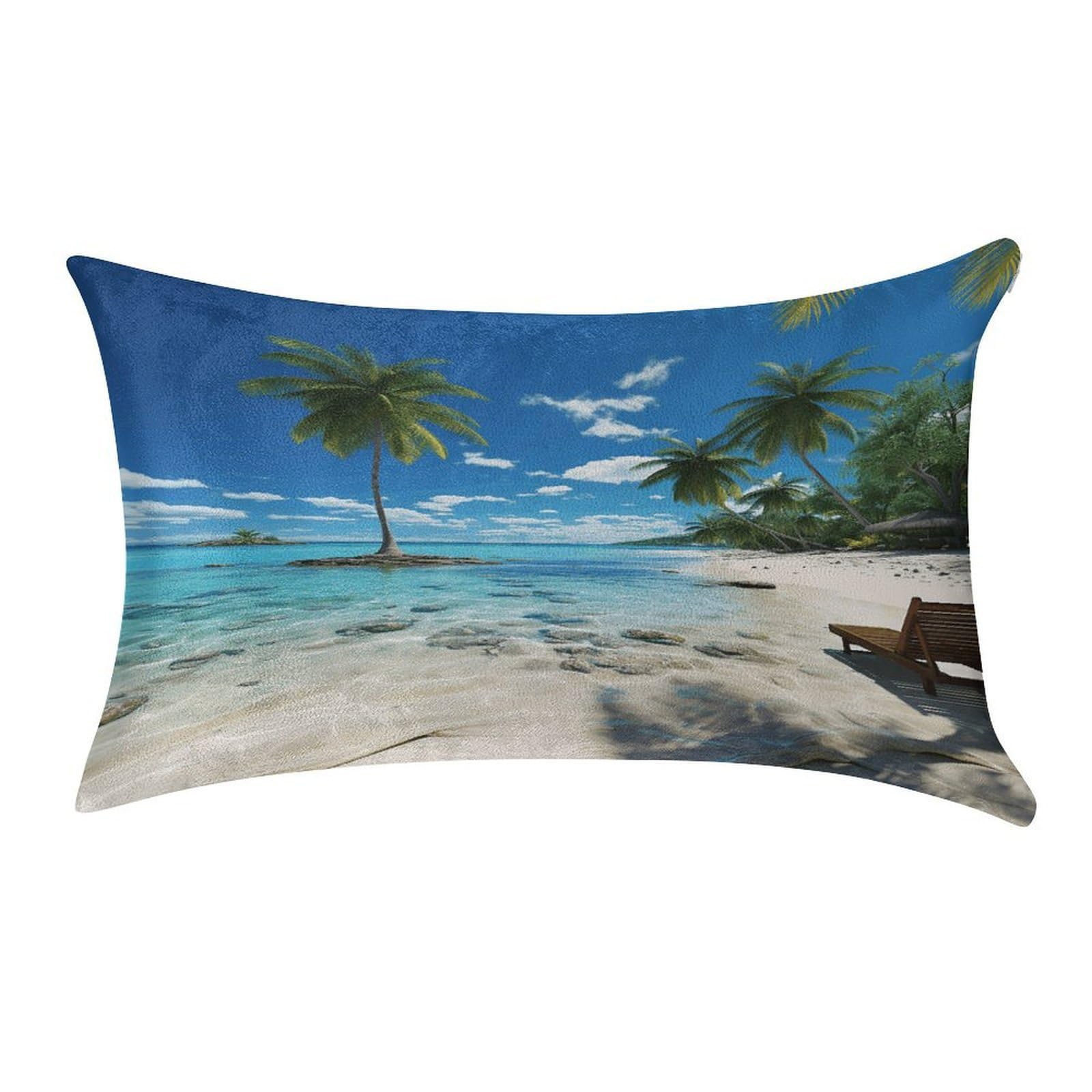 VstaDank Beach Palm Tree Throw Pillow Cover 12"×20" Ultra Soft Pillowcase Cozy Lumbar Pillow Shell Gold Velvet Exquisite Decorative Cushion Sham Protector for Couch Sofa Bedroom