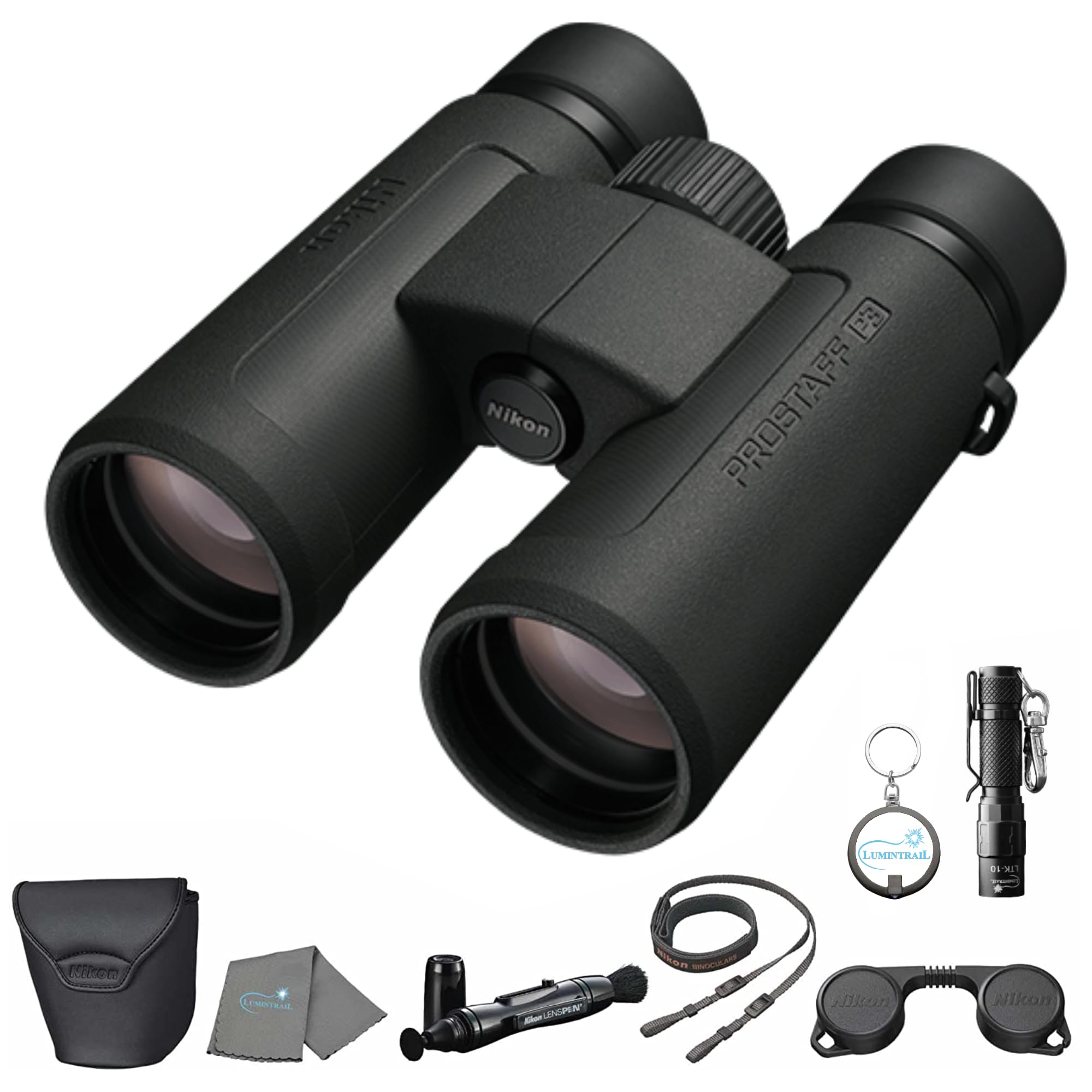 NikonProstaff P3 8x42 (16776) Black Binoculars Bundle with Lens Pen, and Cloth - High Powered Compact Adult Binoculars for Hunting, Bird Watching, and Hiking Essentials, Zoom Lightweight Travel