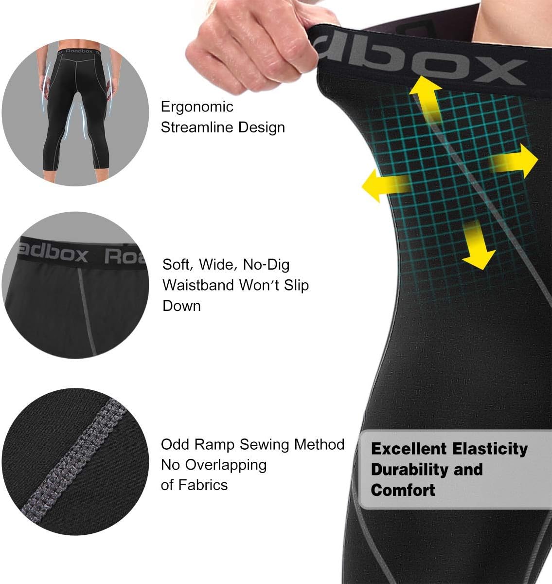 Roadbox 2 Pack Men's 3/4 Compression Pants, Athletic Basketball Workout Tights Leggings, Sport Running Spandex Base Layer - Image 6