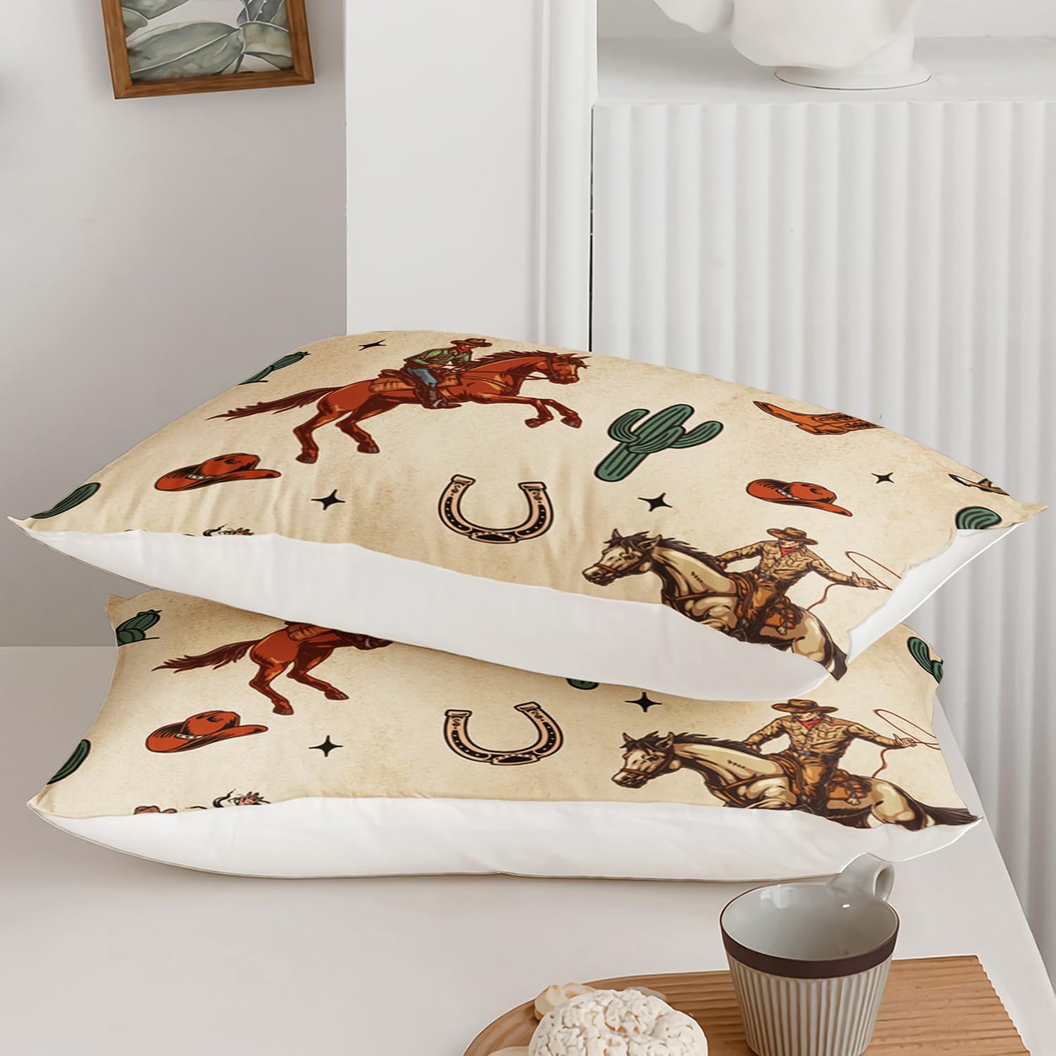 AILONEN Western Cowboy Duvet Cover Set Twin Size, Rodeo Cowboy Riding Bull with Cacti Bedding Set for Teens,Boys Bedroom Decor,Ranch Jomon Comforter Cover,3-Piece, 1 Quilt Cover and 2 Pillowcases - Image 3