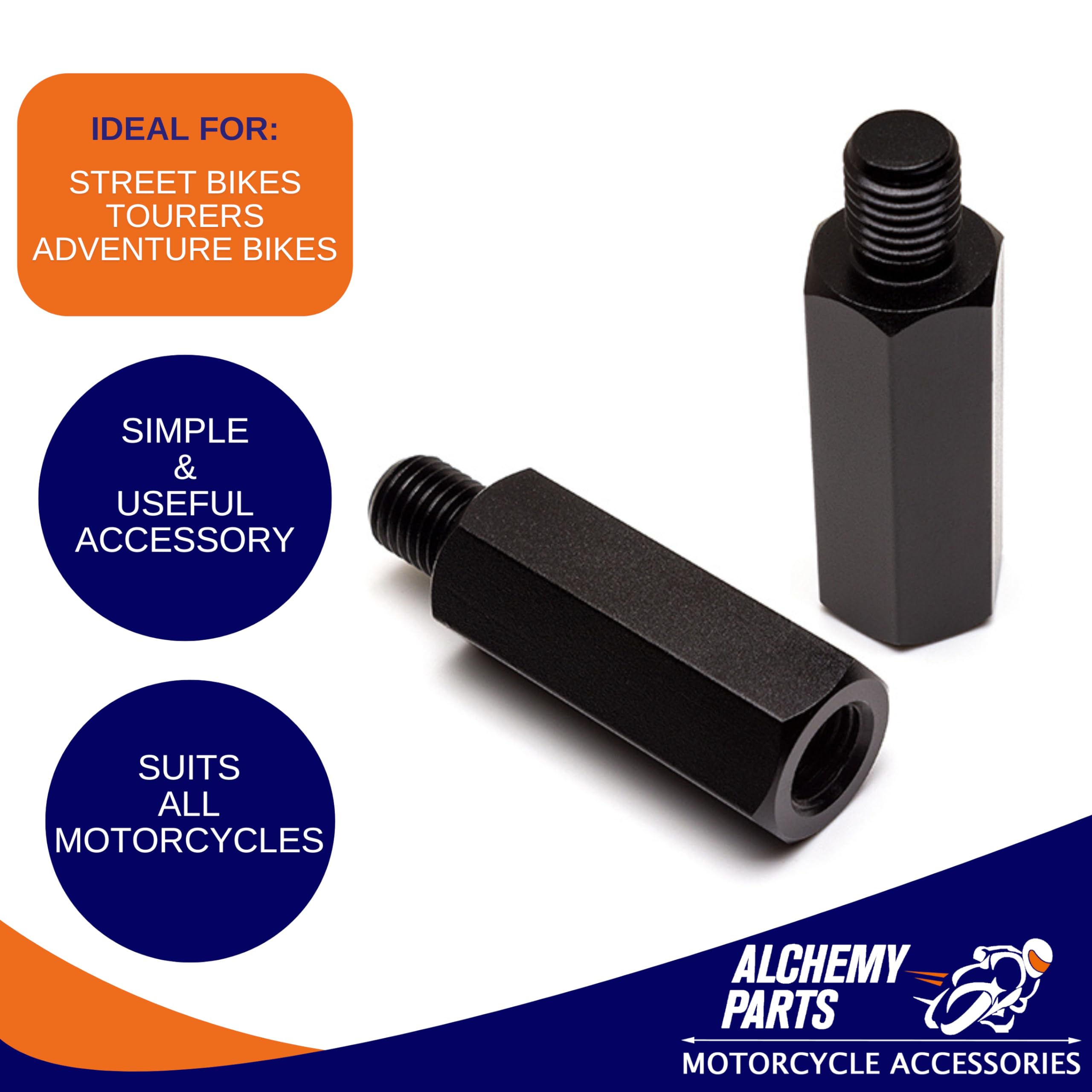 Przedłużacze lusterek motocyklowych - M10 10 mm 2 x gwint zgodny z ruchem wskazówek zegara - para