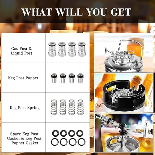 Miniatura 5 de Juego de 2 pares de postes de barril de bloqueo de bola, acero inoxidable, cerveza, Cornelius, barril de maíz, desconexión rápida, gas + líquido
