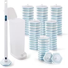 CLEANHOME Disposable Toilet Brush,15.5-inch Portable Handle with Dedicated Base Includes 75 Sponge Brush Heads with Built-in Cleaning Solution Thoroughly Cleans without Odour