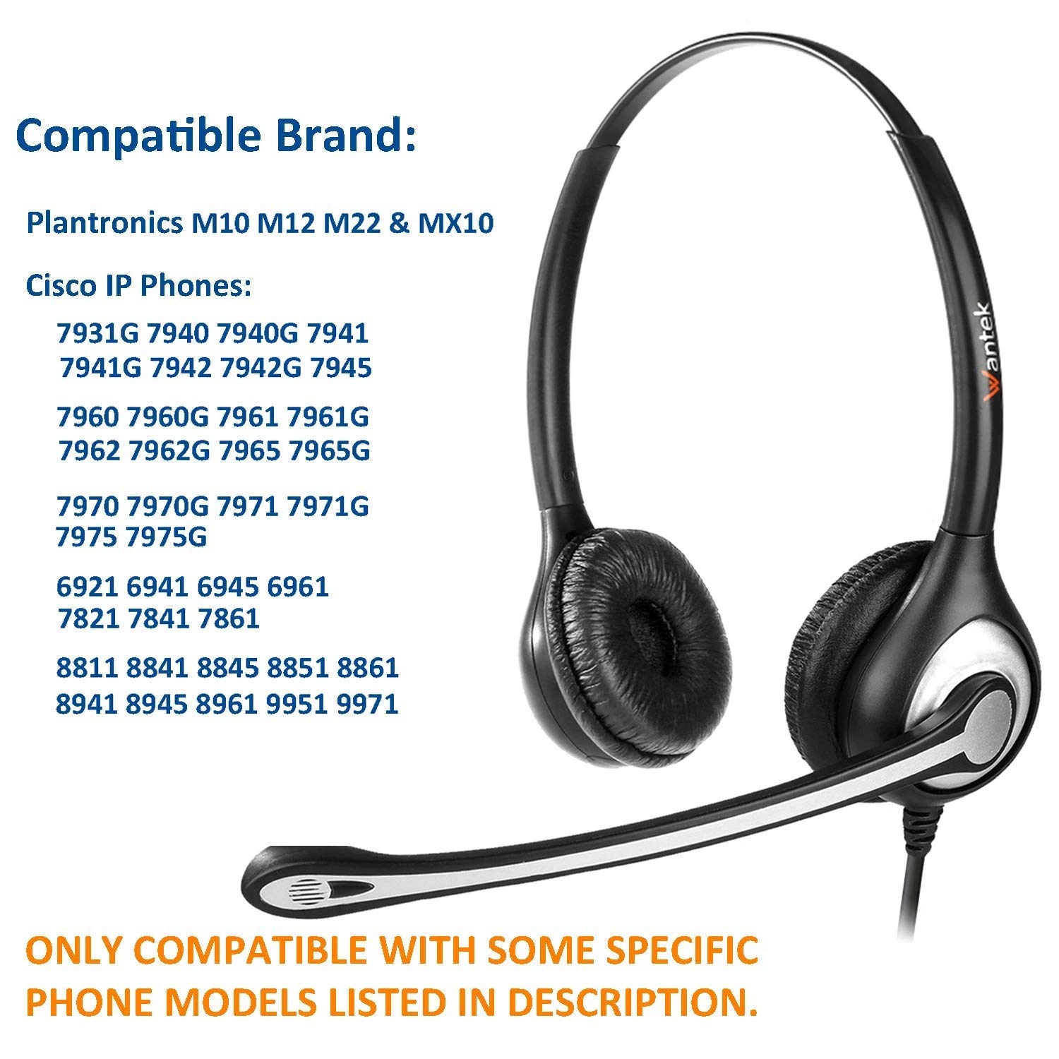Wantek Cuffie Telefono Fisso RJ9 Binaurale con Microfono Cancellazione del Rumore e Quick Disconnect, Auricolare Ufficio per Cisco 7942 7971 o Plantronics M10 M12 Amplificatore(602QC1)