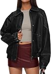 PRETTYGARDEN Veste en cuir faux femmes Bomber moto Zip Up Vestes surdimensionnées Automne Mode Outfits 2026 Coats d'hiver