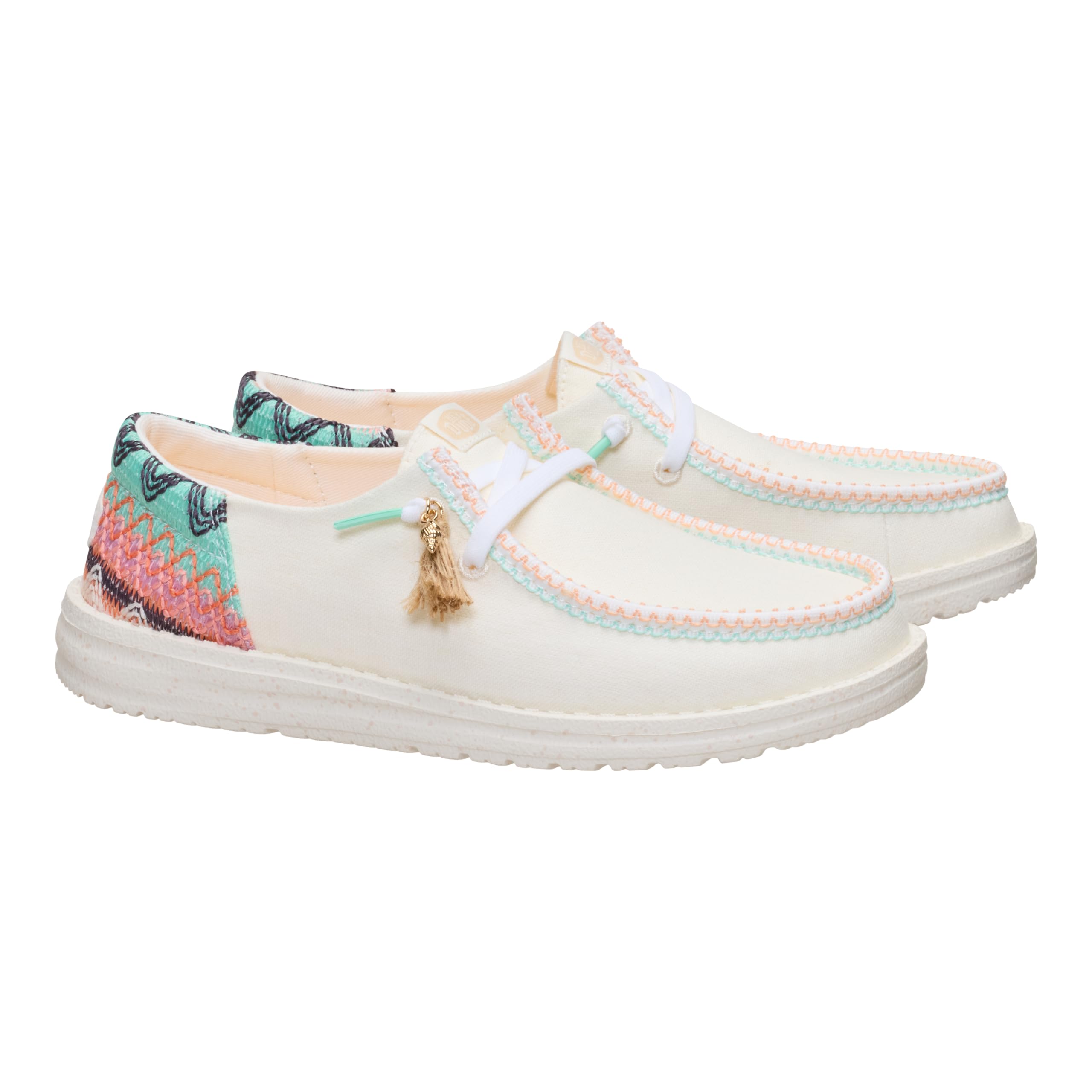 HEYDUDE Wendy Funk - Scarpe da spiaggia da donna, leggere, senza lacci, con lacci elastici e dettaglio con nappe