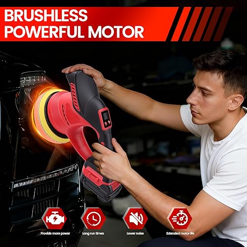 Miniatura 3 de Kit de pulidor inalámbrico para automóvil con 2 baterías de 2.0 AH, pulidora de doble acción, cera de 6 velocidades variables para detalles de