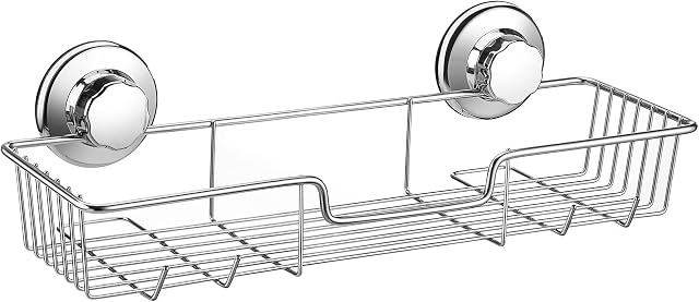 iPEGTOP Rustproof Stainless Steel Compact Shower Caddy Bath Shelf with Strong Suction Cups Rectangle Storage Basket for Bathroom Kitchen Organizer