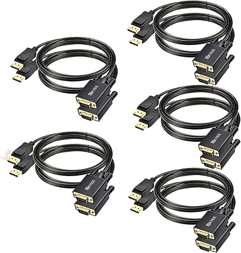 Cable DP a VGA de 6 pies, paquete de 10 unidades, cable adaptador de puerto de pantalla a VGA de 6 pies para monitor de computadora, proyector y más