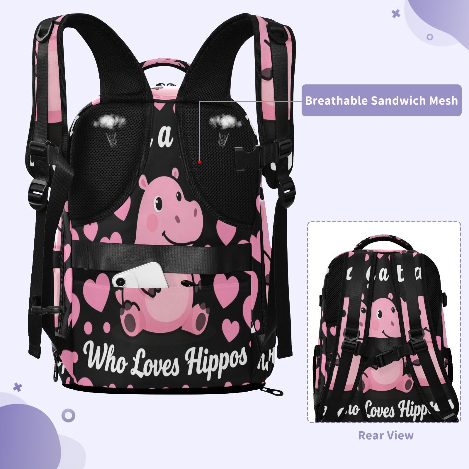 Plecak Torba na laptopa 15-calowa torba na laptopa dla kobiet podróżna 20 l | Wodoodporna lekka torba robocza Just A Girl Who Loves Hippos Women 15-calowa torba na laptopa do samolotów mochila de