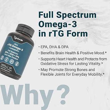Naturalis Ultra rTG Omega 3 Fish Oil 1800mg from Wild New Zealand Tuna | IFOS Certified & Sustainably Sourced | Full Spectrum Omega3s EPA, DHA & DPA | 90 Softgels