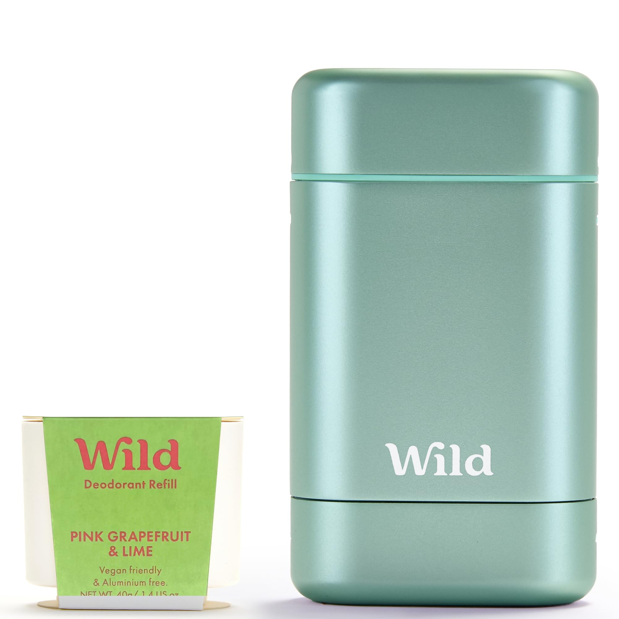 Wild Natürliches Nachfüllbares Deodorant-Starter-Set mit Aqua-Case und nach Pink Grapefruit & Lime duftende Nachfüllpackung (40g) - Aluminiumfrei - Lang anhaltender Schutz - Vegan