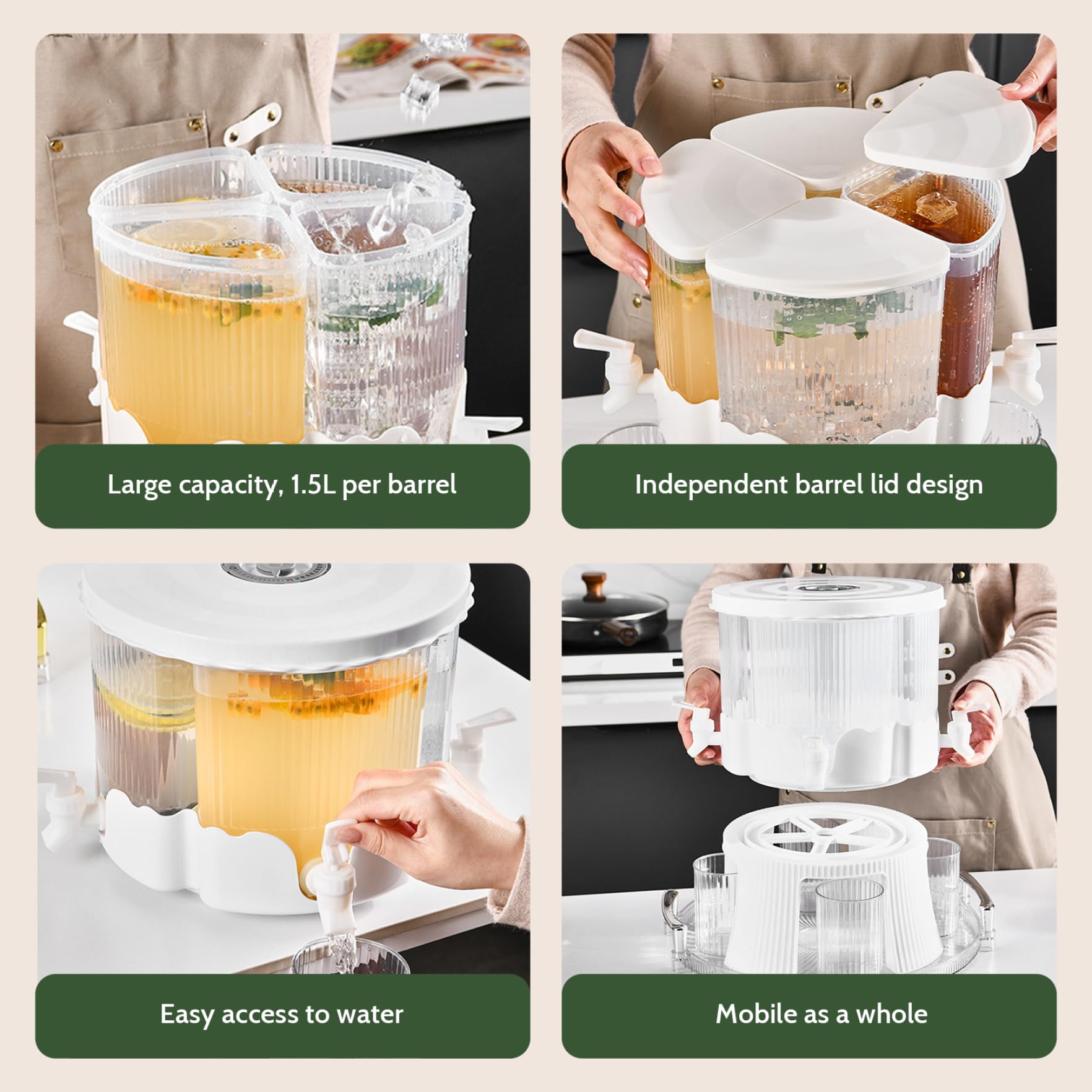 Dispenser per bevande rotante da 6 litri con rubinetto 4 griglie rimovibili per frigorifero per feste