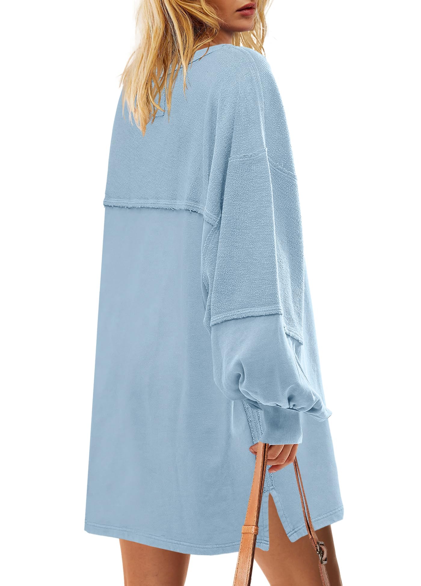 Damska bluza z luźnym krojem z puff sleeves and contrast panel, klasyczny sweter z okrągłym dekoltem