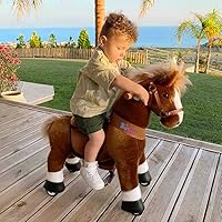 Vista 3 de PonyCycle - Caballo de montar unicornio para niños de 3-4 años, caballo de peluche para montar, animal andante, caballo mecedora para montar, Marrón