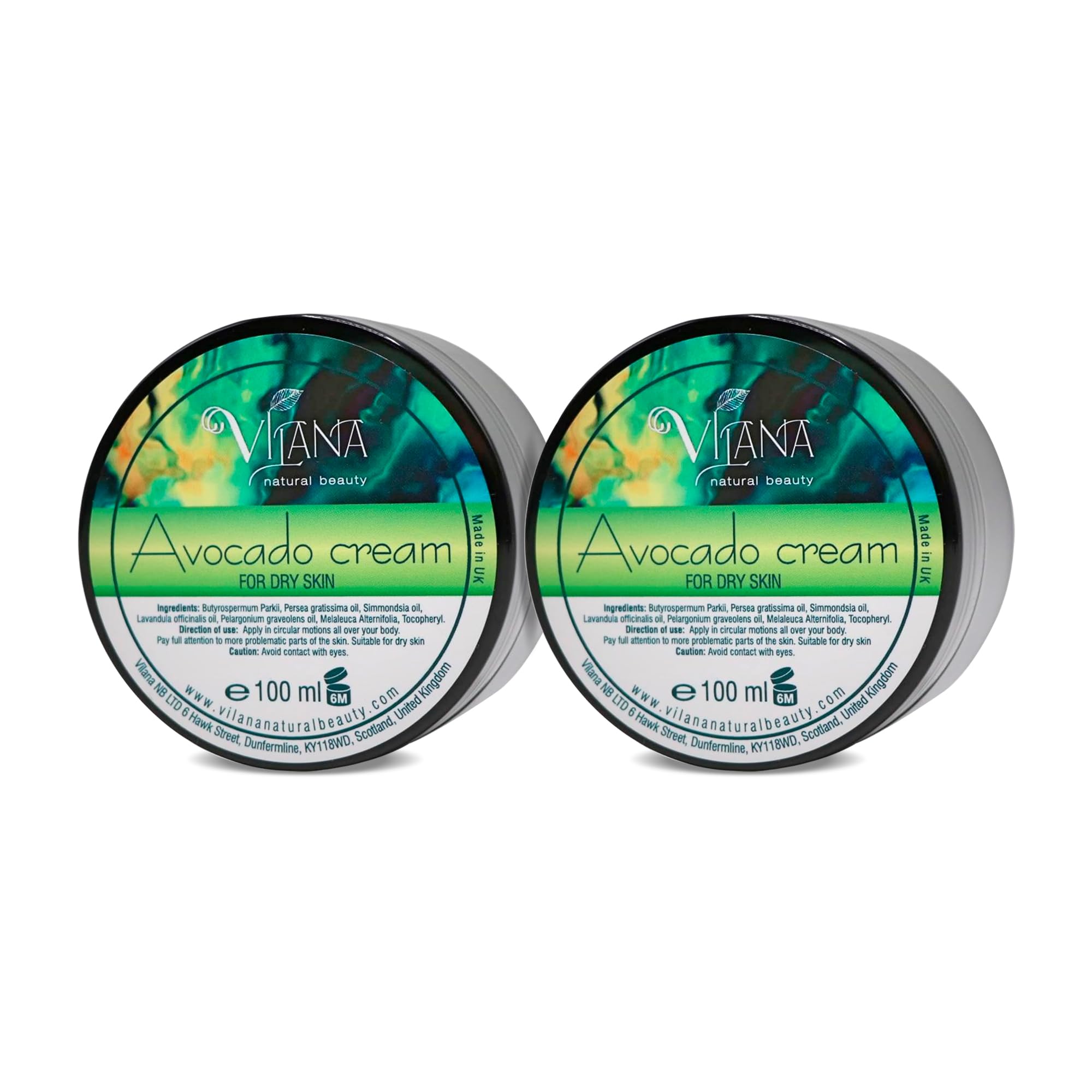 Vilana Avocado Cream for Dry Skin 100% Natural Vegan Body Cream, Sulphate-Free Body Lotion