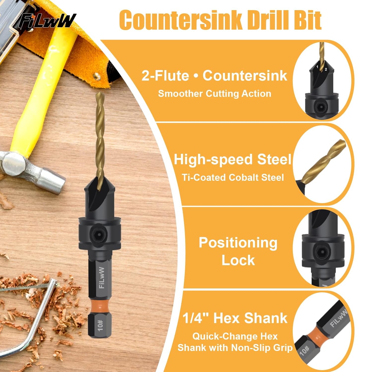 Countersink Drill Bit Set, 12 PCS Adjustable Counter Sink Drill Bit, #4, #6, #8, #10, #12, Magnetic Extension bit Holder for Wood with Storage Box