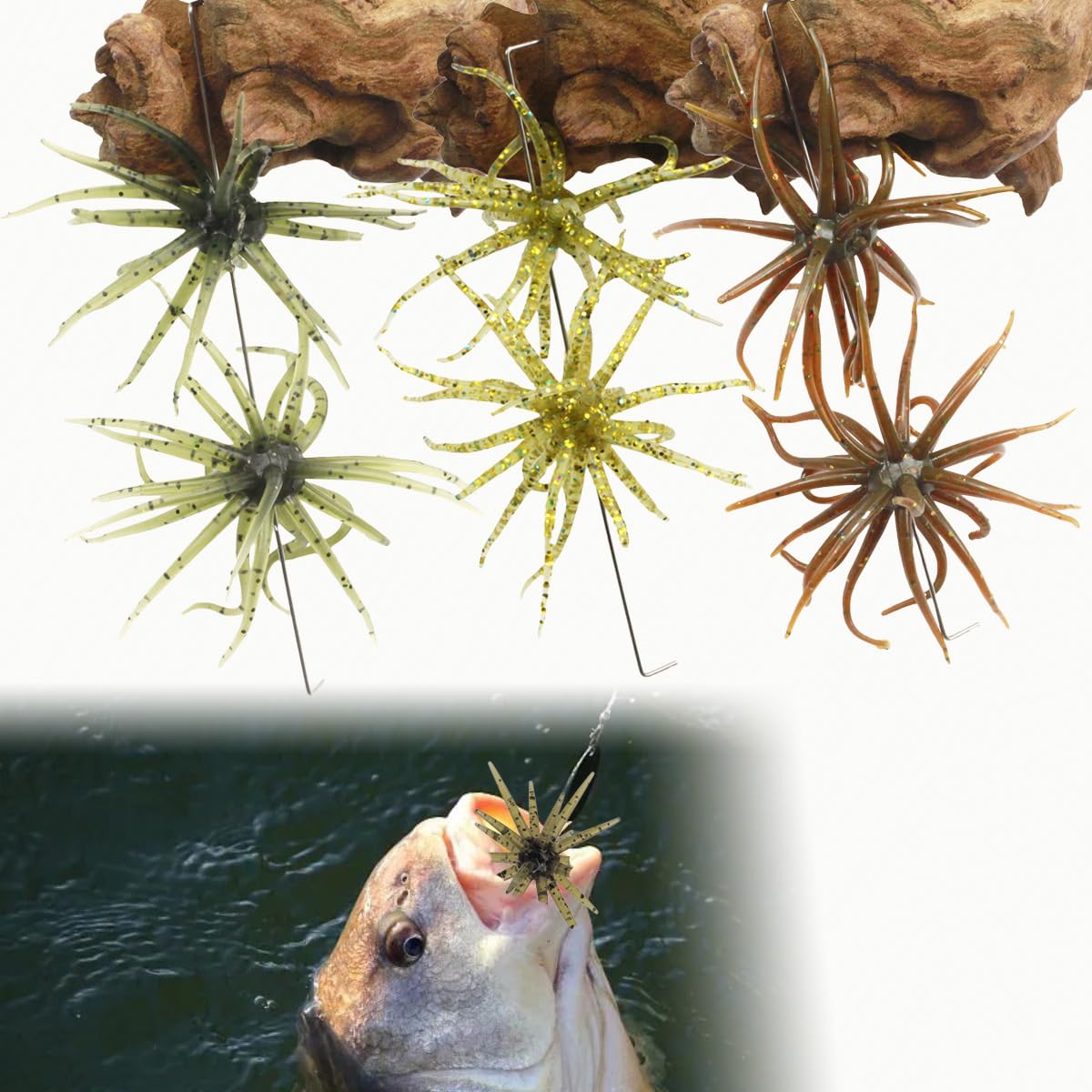 6pcs Soft Plastic Octopus Baits, Japanese Finesse Worm for Bass Fishing, Tentacle Creature Lure for Drop Shot & Wacky Rig/Neko Rig(Small)