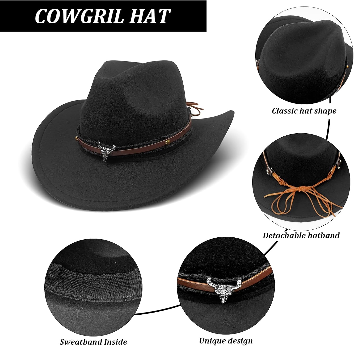 HyperFun Cowgirl Outfits for Women Western Costume Accessories Cowboy Hat Tassels Fringe Vest Earring Hippie Glasses Bandana - Image 4