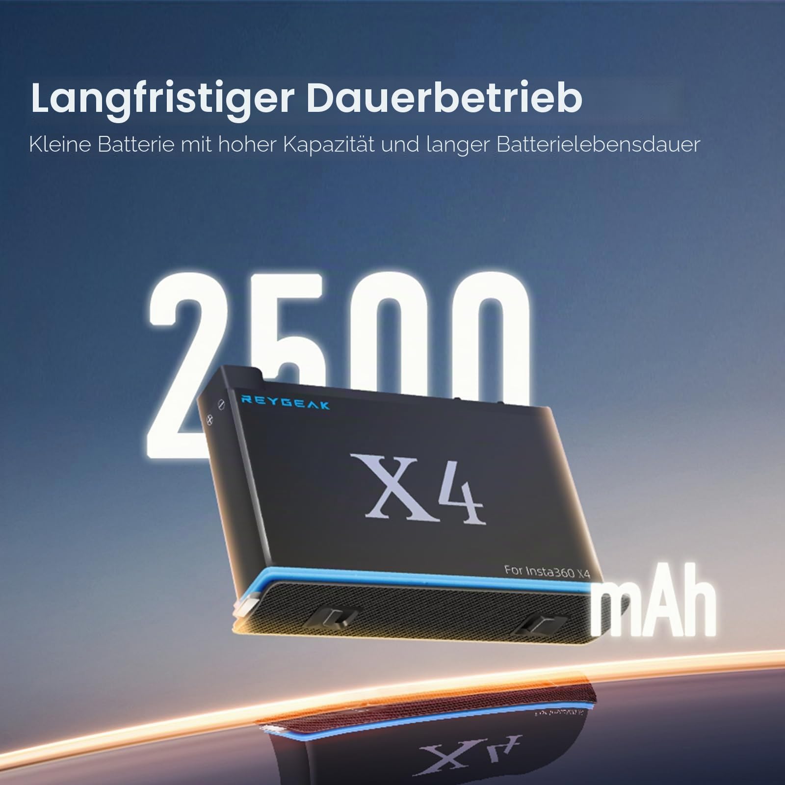 REYGEAK Akku und Ladegerät für Insta360 X4, 2 Stück tragbare Batterien mit 2 Anschlüssen, Akku-Ladung, 2500 mAh wiederaufladbare Batterien nur für Insta360 x4