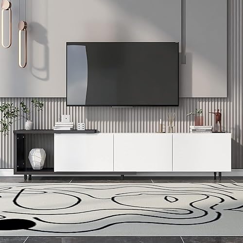 Soporte de TV para televisores de hasta 90 pulgadas, moderno centro de entretenimiento extendido con gabinete de almacenamiento, consola multimedia