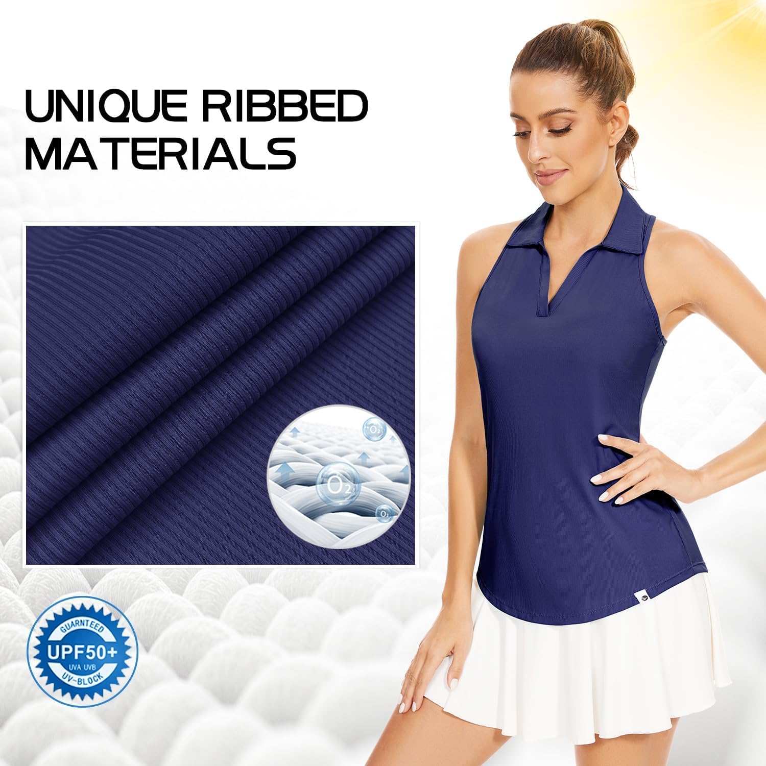 Soneven Polo Mujer Cuello en V Manga Corta/Sin Mangas Camisetas Deportivas Ribbed Transpirable Secado Rápido Camisa Funcional para Golf Tenis