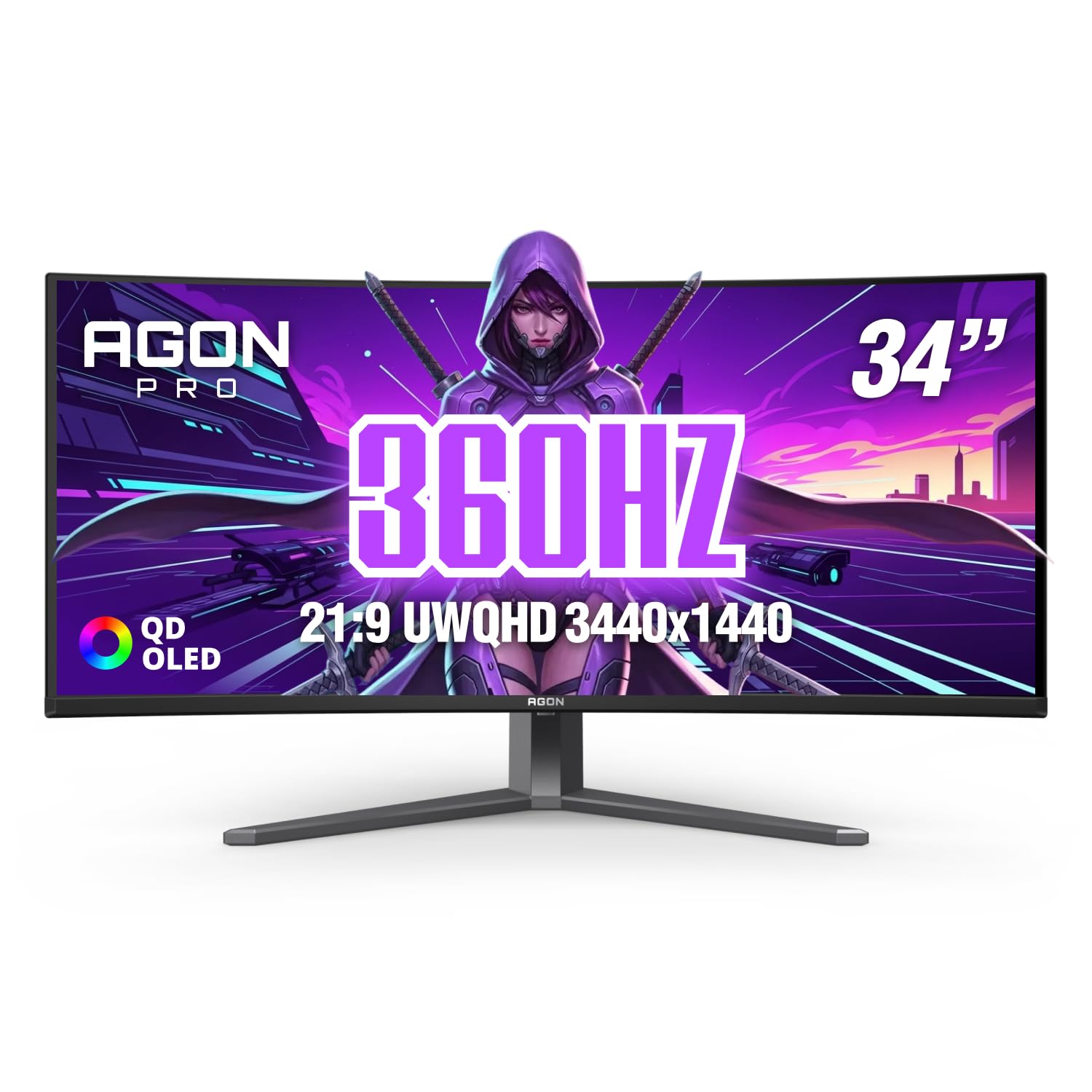 AOC Agon PRO 34" Curved Gaming Monitor QD OLED 360Hz G-SYNC, AGP346UCSD | 3440×1440 UWQHD Computer Monitor, 0.03ms, G-SYNC Compatible, HDR, DP 2.1, HDMI 2.1, USB-C, Built-in Speakers, Mic In/Out 34" 360Hz AGON PRO