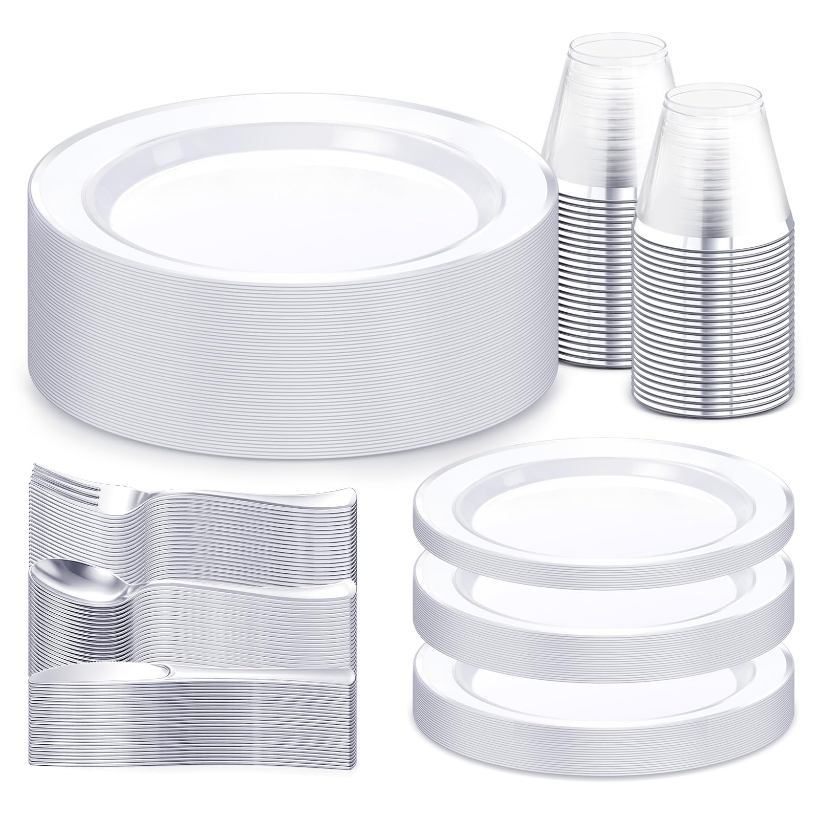 WELLIFE Silver Disposable Dinnerware Set - 600 Piece -32