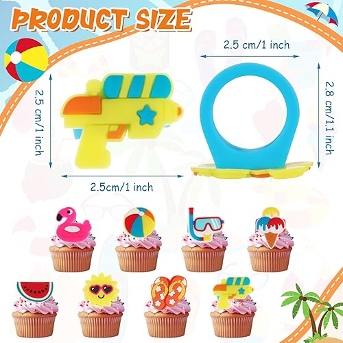Miniatura 2 de Wettarn 48 anillos tropicales para cupcakes, decoración de tartas temáticas de playa de verano, decoración de tartas hawaianas con flamenco, sandía,