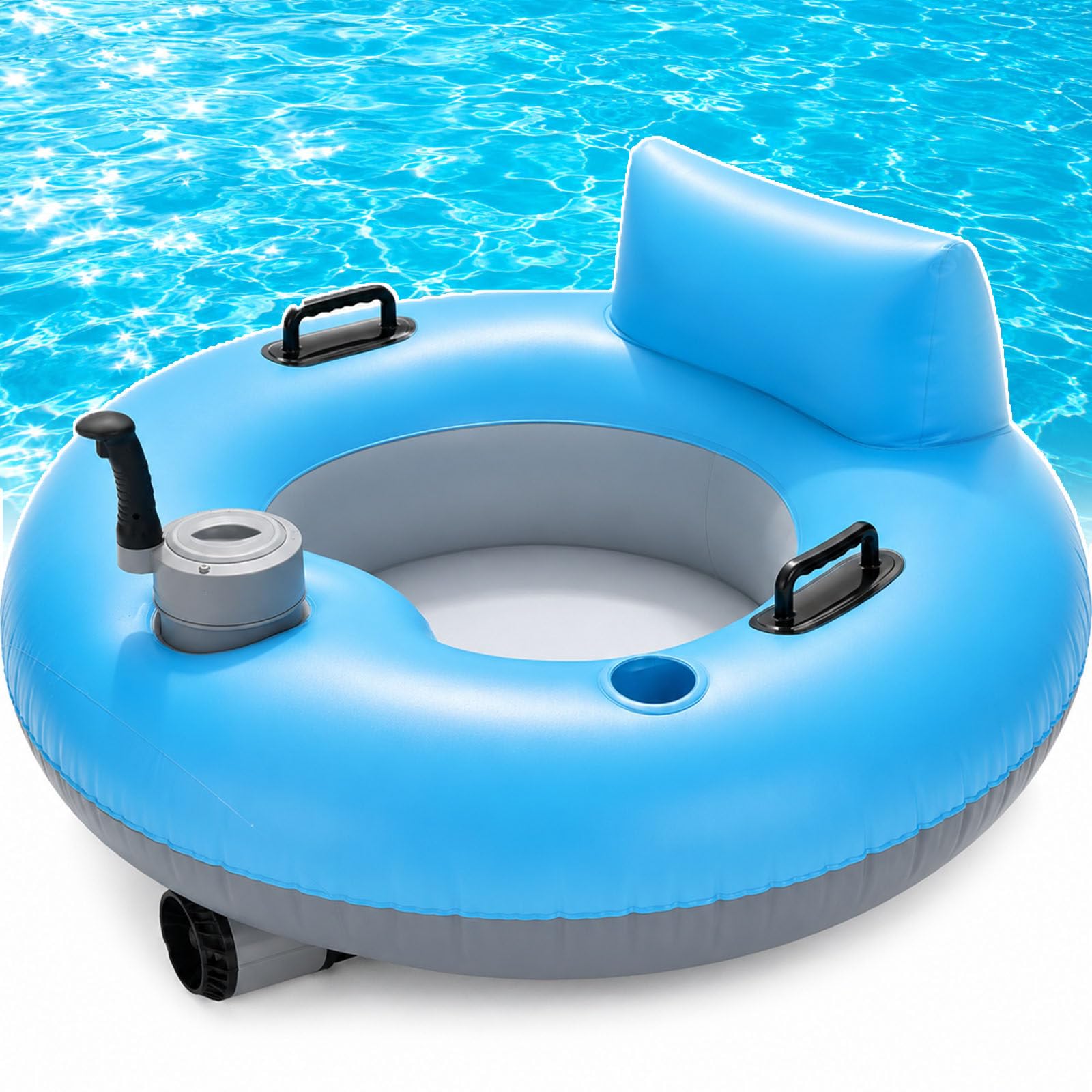 ErShangMao Motorized Pool Float,Electric Inflatable Pool Lounger with 50W Drive,4500mAh Battery,Cup Holder,Backrest,Adult River Run Tube for Pools,Lakes,Calm Rivers,Summer Relaxing and Vacation